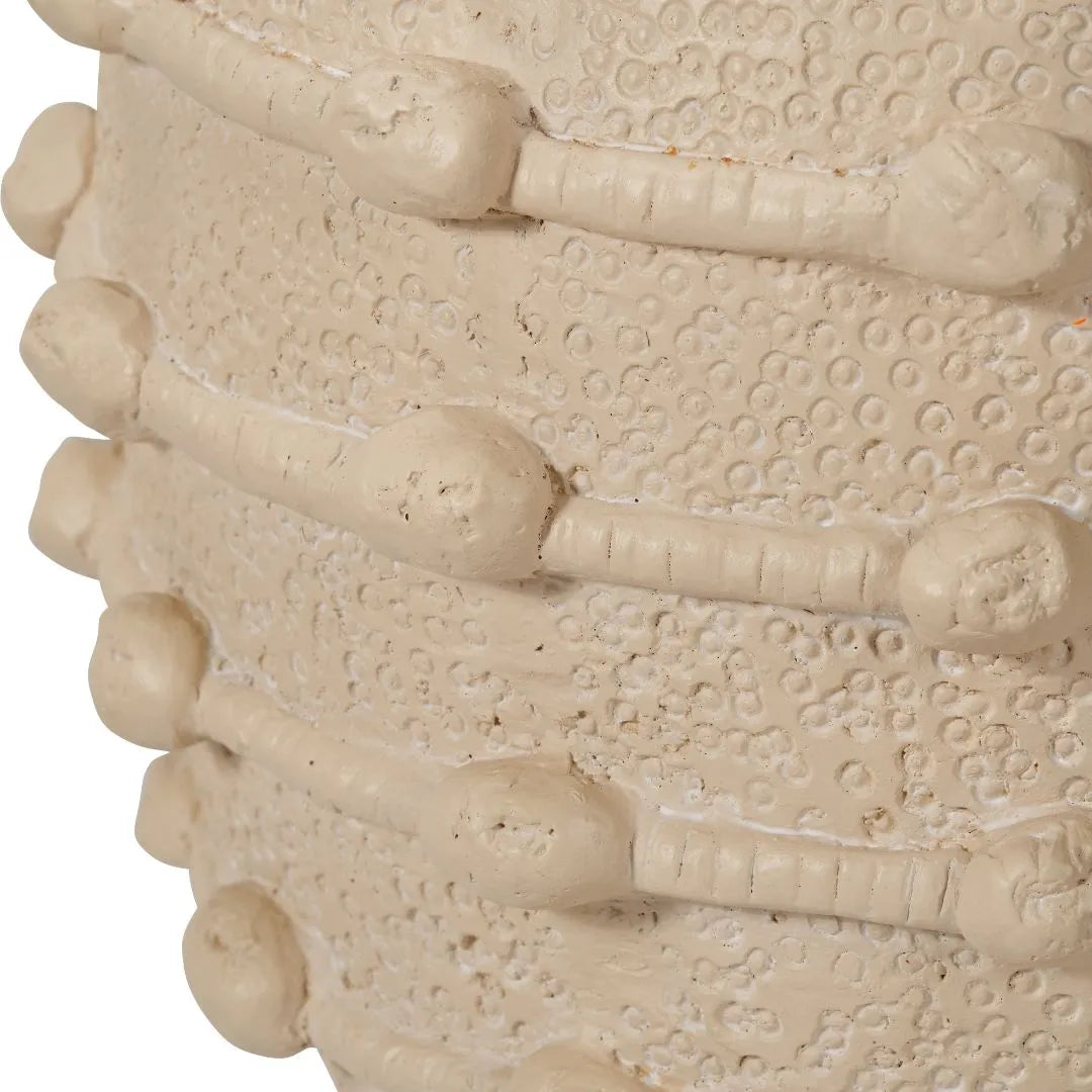 Neutral beige cream bobbled fibrestone decorative planter with textured stone-effect finish, indoor plant pot 29x32x32cm | Click Style