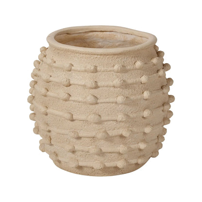 Neutral beige cream large bobbled fibrestone decorative planter with textured stone-effect finish, large indoor plant pot 39x42x42cm | Click Style