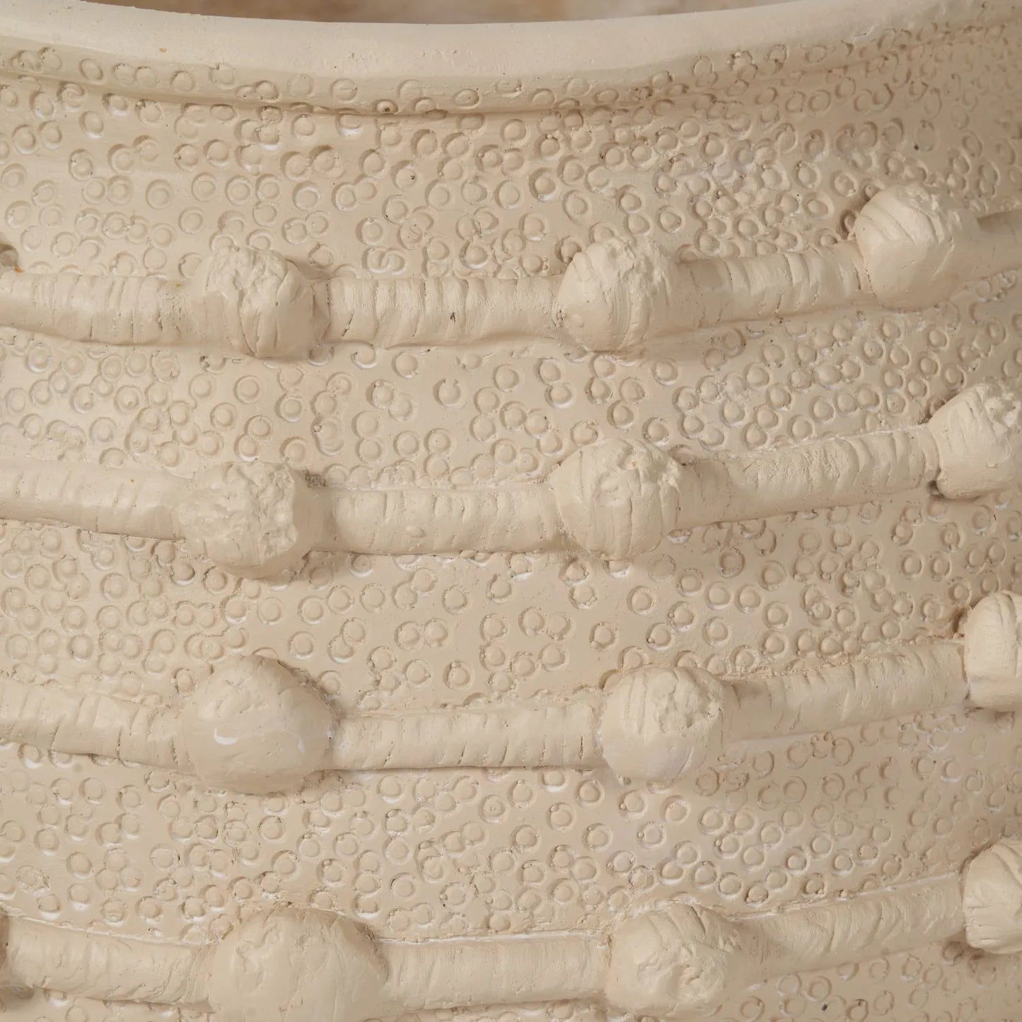 Neutral beige cream large bobbled fibrestone decorative planter with textured stone-effect finish, large indoor plant pot 39x42x42cm | Click Style