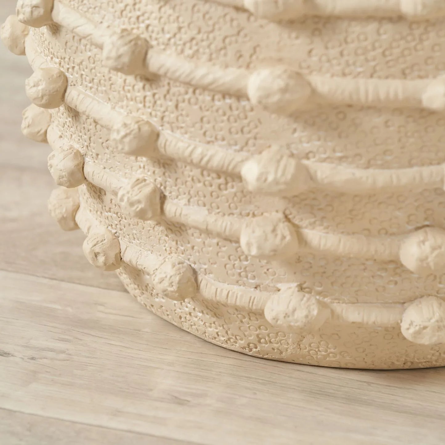 Neutral beige cream large bobbled fibrestone decorative planter with textured stone-effect finish, large indoor plant pot 39x42x42cm | Click Style