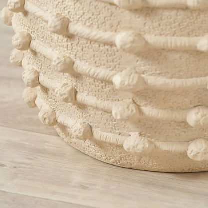 Neutral beige cream large bobbled fibrestone decorative planter with textured stone-effect finish, large indoor plant pot 39x42x42cm | Click Style