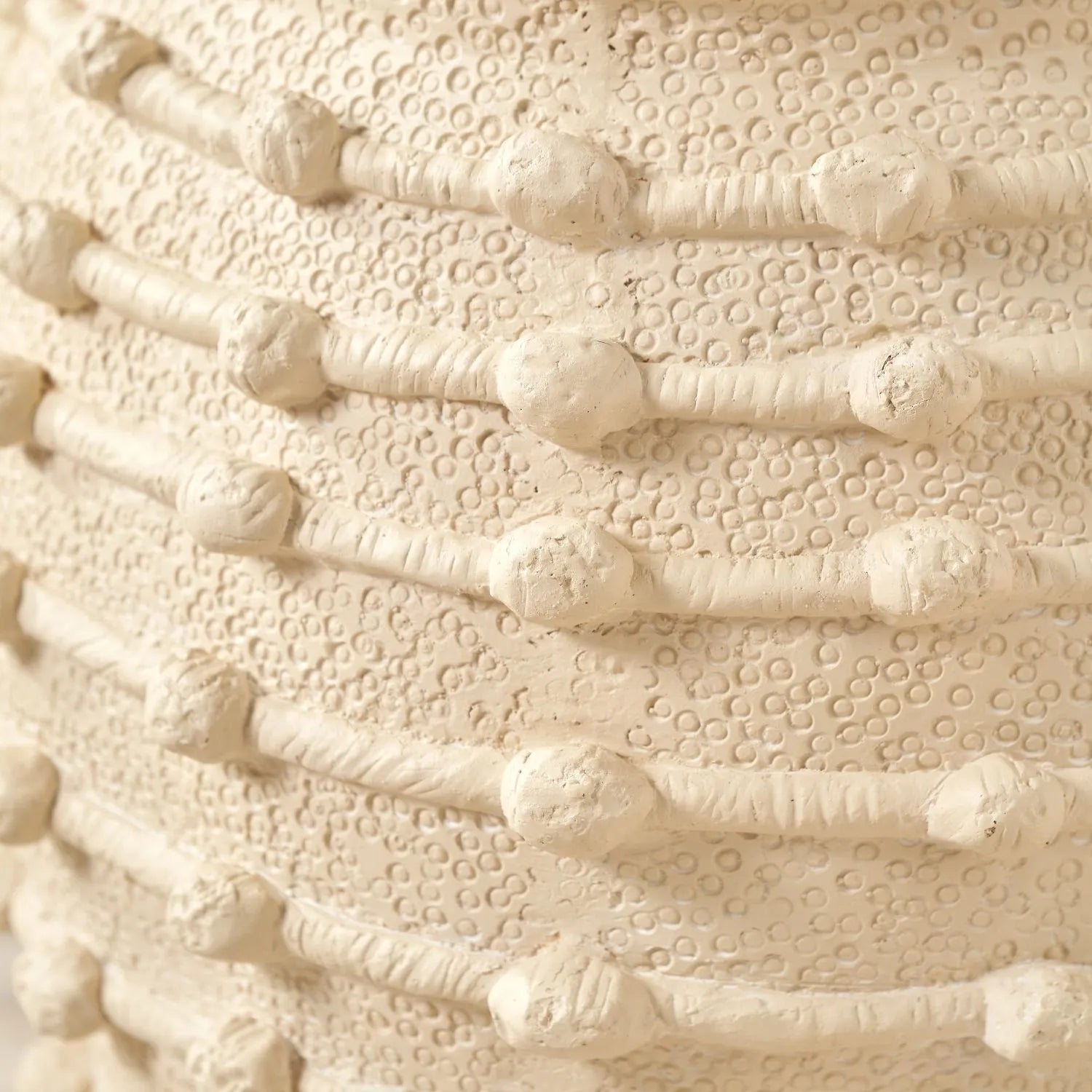 Neutral beige cream large bobbled fibrestone decorative planter with textured stone-effect finish, large indoor plant pot 39x42x42cm | Click Style