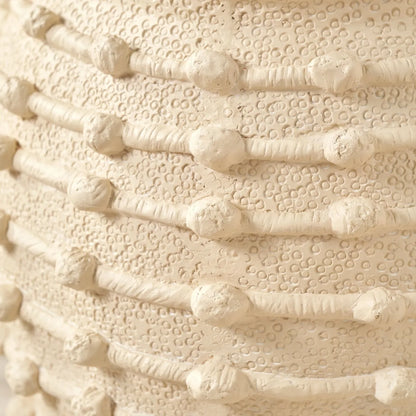 Neutral beige cream large bobbled fibrestone decorative planter with textured stone-effect finish, large indoor plant pot 39x42x42cm | Click Style