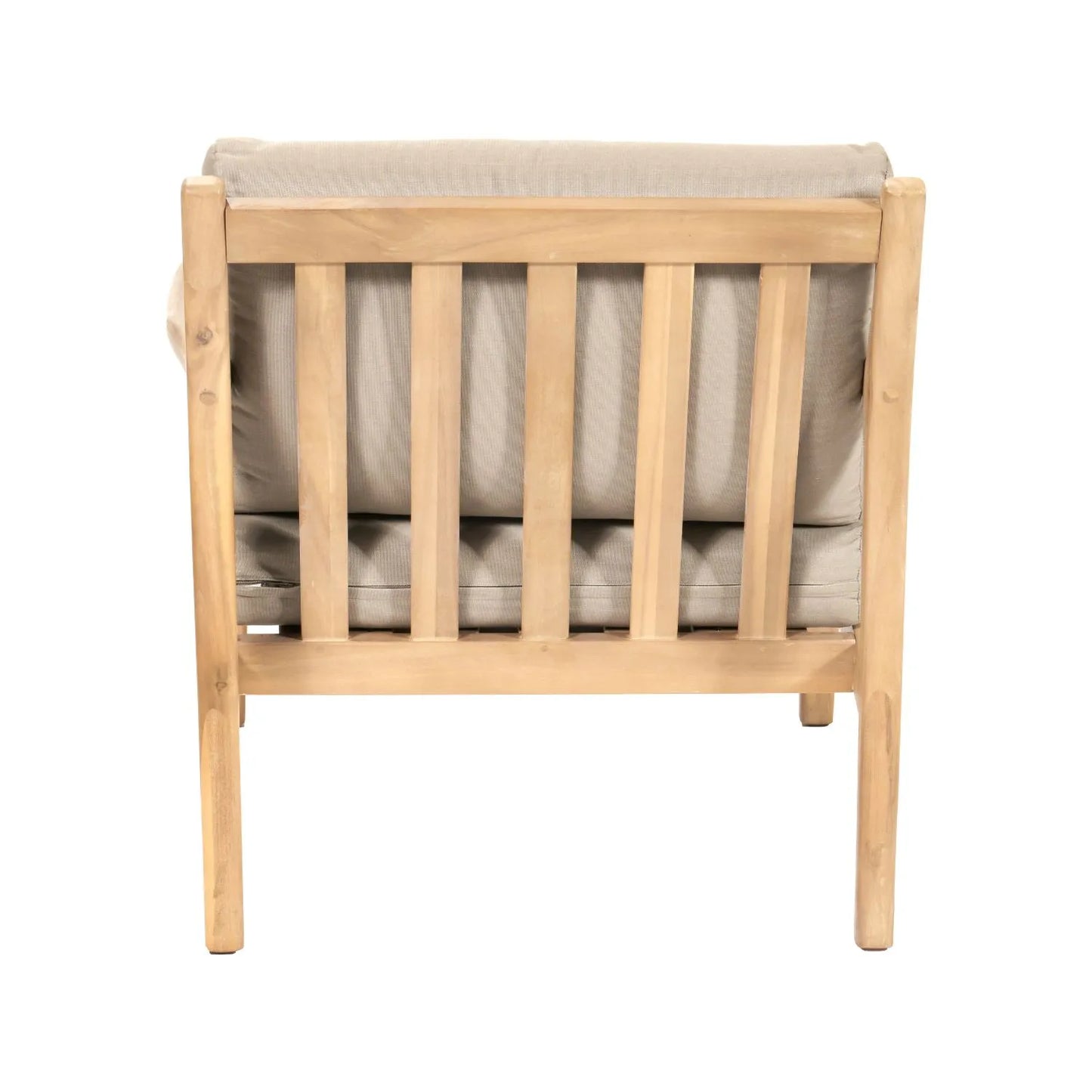 Neutral Beige Taupe 2-Seater Outdoor Garden Lounge Set with Armchairs, Footstools & Side Table – Light Teak Effect Acacia Wood Bistro Patio Set with Cushions, Compact Seating for Garden, Terrace, Balcony, Conservatory & Outdoor Living Space Back View | Click Style