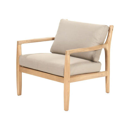 Neutral Beige Taupe 2-Seater Outdoor Garden Lounge Set with Armchairs, Footstools & Side Table – Light Teak Effect Acacia Wood Bistro Patio Set with Cushions, Compact Seating for Garden, Terrace, Balcony, Conservatory & Outdoor Living Space | Click Style