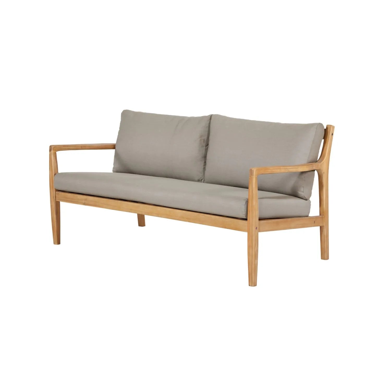 Neutral Beige Taupe Outdoor Garden Sofa Set with Cushions, 2 Armchairs & Rectangular Coffee Table – Light Teak Effect Acacia Wood 4-Seater Patio Lounge Set with Deep Seat & Back Cushions for Garden, Terrace, Conservatory, Decking & Outdoor Living Space | Click Style