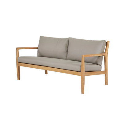 Neutral Beige Taupe Outdoor Garden Sofa Set with Cushions, 2 Armchairs & Rectangular Coffee Table – Light Teak Effect Acacia Wood 4-Seater Patio Lounge Set with Deep Seat & Back Cushions for Garden, Terrace, Conservatory, Decking & Outdoor Living Space | Click Style