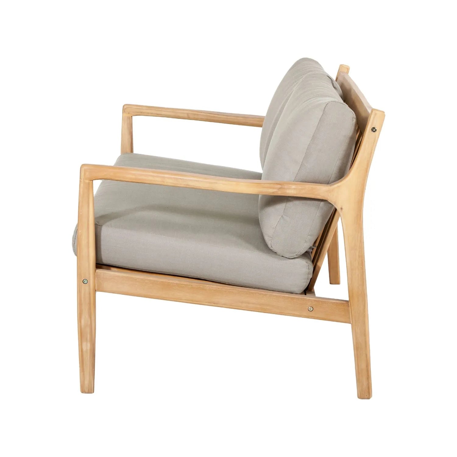 Neutral Beige Taupe Outdoor Garden Sofa Set with Cushions, 2 Armchairs & Rectangular Coffee Table – Light Teak Effect Acacia Wood 4-Seater Patio Lounge Set with Deep Seat & Back Cushions for Garden, Terrace, Conservatory, Decking & Outdoor Living Space | Click Style