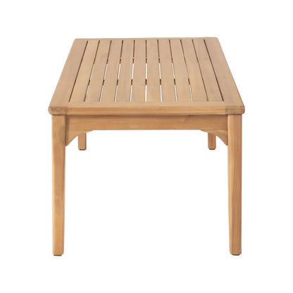 Neutral Beige Taupe Outdoor Garden Sofa Set with Cushions, 2 Armchairs & Rectangular Coffee Table – Light Teak Effect Acacia Wood 4-Seater Patio Lounge Set with Deep Seat & Back Cushions for Garden, Terrace, Conservatory, Decking & Outdoor Living Space | Click Style