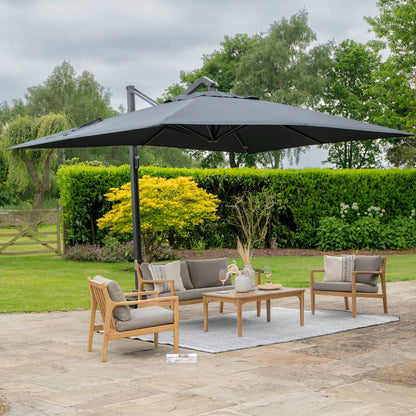 Neutral Beige Taupe Outdoor Garden Sofa Set with Cushions, 2 Armchairs & Rectangular Coffee Table – Light Teak Effect Acacia Wood 4-Seater Patio Lounge Set with Deep Seat & Back Cushions for Garden, Terrace, Conservatory, Decking & Outdoor Living Space | Click Style