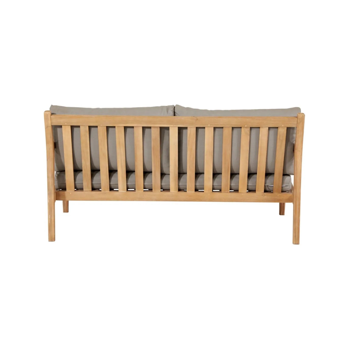 Neutral Beige Taupe Outdoor Garden Sofa Set with Cushions, 2 Armchairs & Rectangular Coffee Table – Light Teak Effect Acacia Wood 4-Seater Patio Lounge Set with Deep Seat & Back Cushions for Garden, Terrace, Conservatory, Decking & Outdoor Living Space Sofa Back View | Click Style