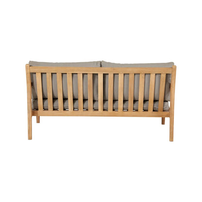 Neutral Beige Taupe Outdoor Garden Sofa Set with Cushions, 2 Armchairs & Rectangular Coffee Table – Light Teak Effect Acacia Wood 4-Seater Patio Lounge Set with Deep Seat & Back Cushions for Garden, Terrace, Conservatory, Decking & Outdoor Living Space Sofa Back View | Click Style