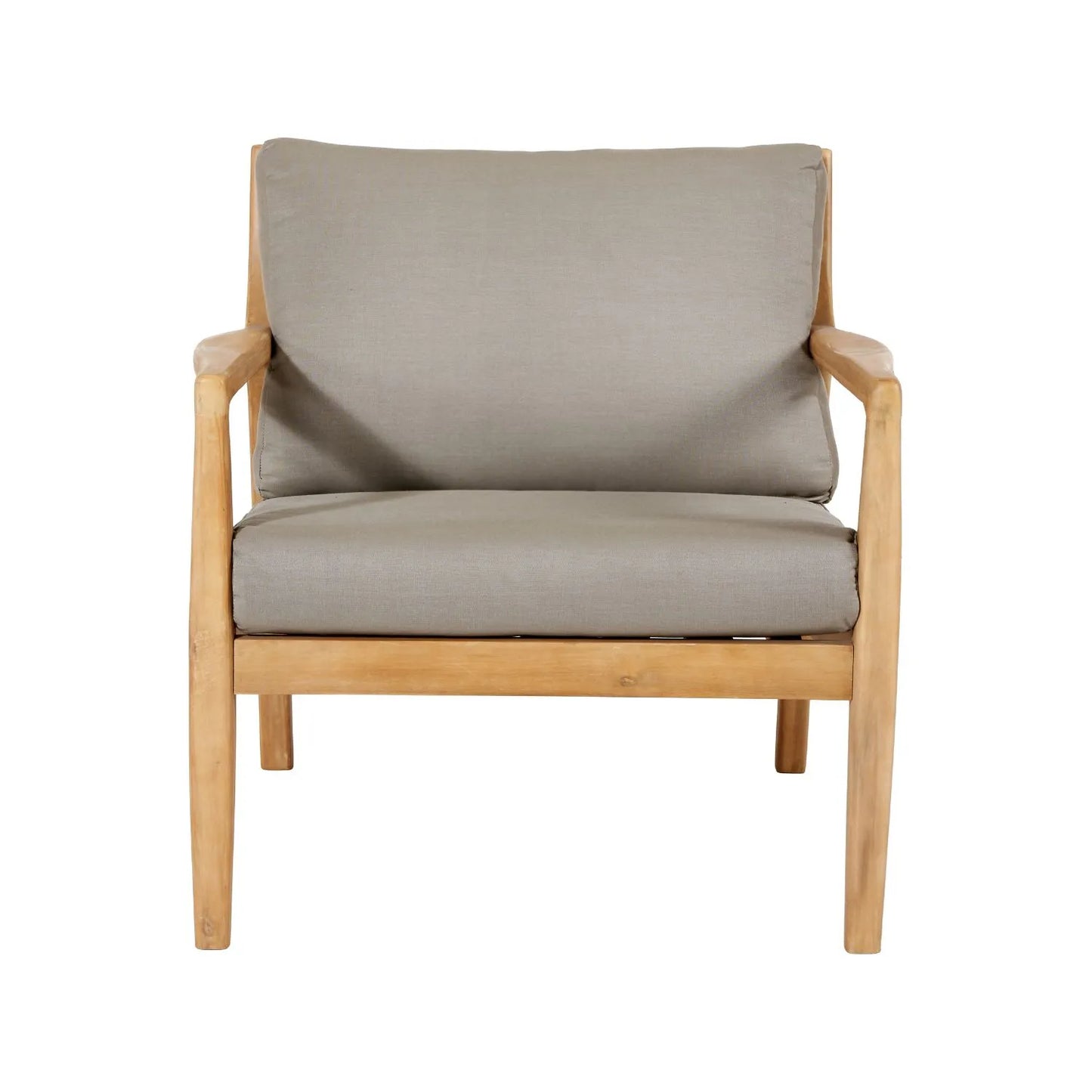Neutral Beige Taupe Outdoor Garden Sofa Set with Cushions, 2 Armchairs & Rectangular Coffee Table – Light Teak Effect Acacia Wood 4-Seater Patio Lounge Set with Deep Seat & Back Cushions for Garden, Terrace, Conservatory, Decking & Outdoor Living Space | Click Style