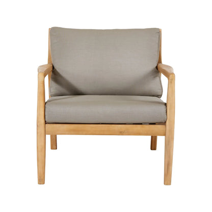 Neutral Beige Taupe Outdoor Garden Sofa Set with Cushions, 2 Armchairs & Rectangular Coffee Table – Light Teak Effect Acacia Wood 4-Seater Patio Lounge Set with Deep Seat & Back Cushions for Garden, Terrace, Conservatory, Decking & Outdoor Living Space | Click Style