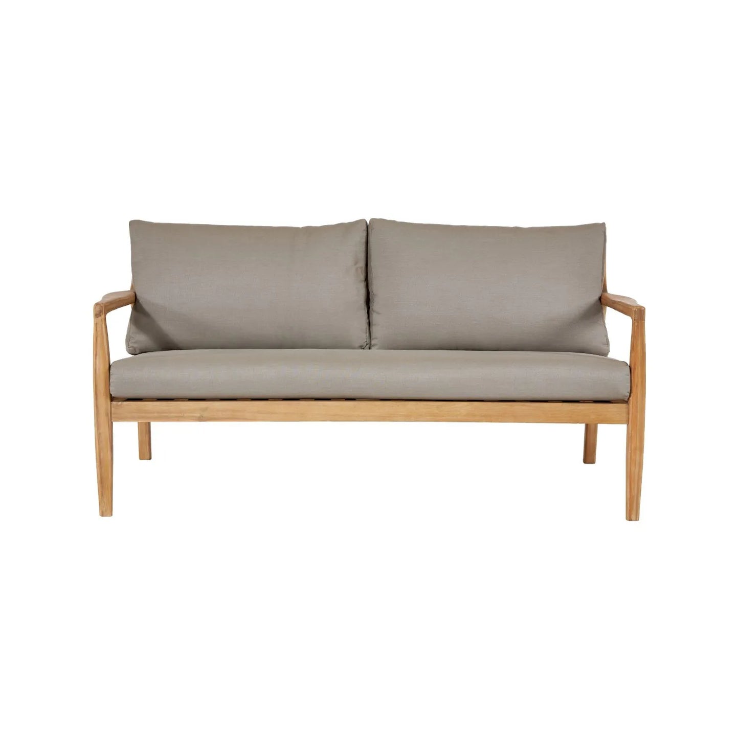 Neutral Beige Taupe Outdoor Garden Sofa Set with Cushions, 2 Armchairs & Rectangular Coffee Table – Light Teak Effect Acacia Wood 4-Seater Patio Lounge Set with Deep Seat & Back Cushions for Garden, Terrace, Conservatory, Decking & Outdoor Living Space | Click Style