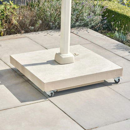 Platinum Neutral Beige Wheeled Parasol Base with Ceramic Finish – Fillable with Sand to 90kg for Garden Cantilever Parasols - Click Style