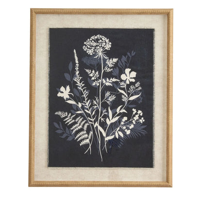Neutral Botanical Black & White Foliage & Wildflower Silhouette Print with Beaded Wooden Frame – Framed Wall Art 40x50x2cm | Click Style