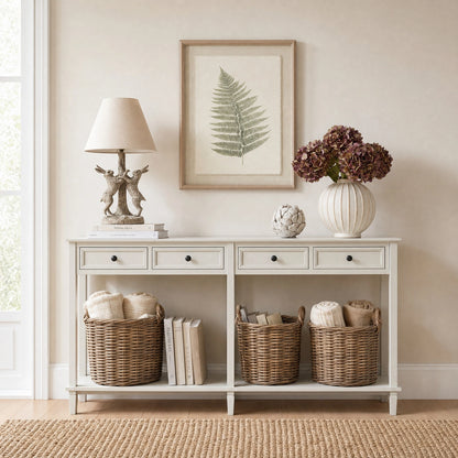 Neutral Botanical Green Fern Print Wall Art - 50x40cm Framed Fern Design with Beaded Wooden Frame - Click Style