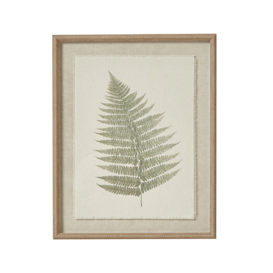 Neutral Botanical Green Fern Print Wall Art - 50x40cm Framed Fern Design with Beaded Wooden Frame - Click Style