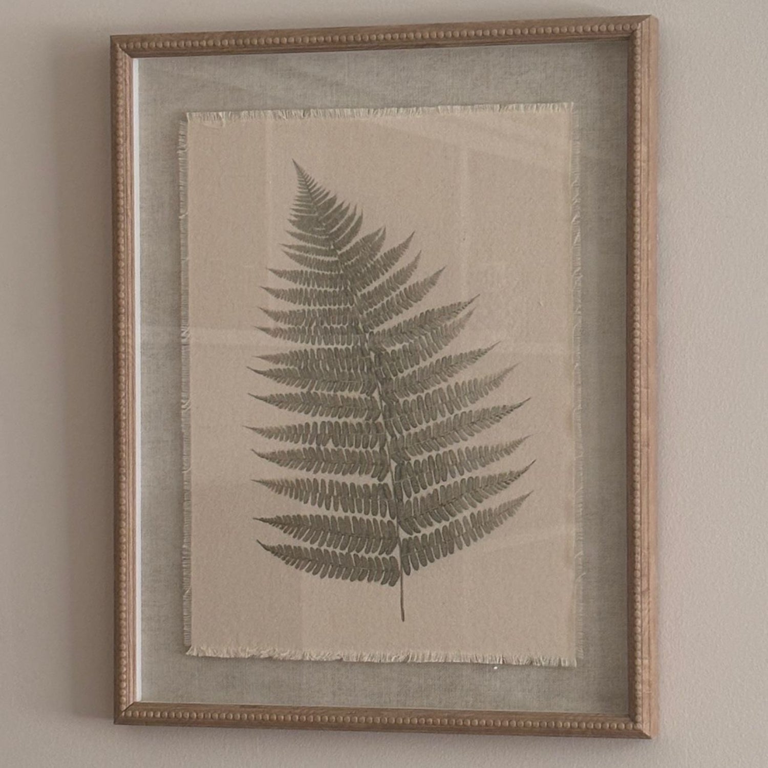 Neutral Botanical Green Fern Print Wall Art - 50x40cm Framed Fern Design with Beaded Wooden Frame - Click Style