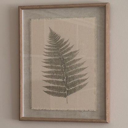 Neutral Botanical Green Fern Print Wall Art - 50x40cm Framed Fern Design with Beaded Wooden Frame - Click Style