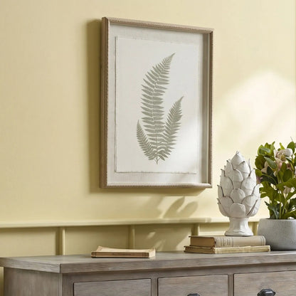 Neutral Botanical Green Full Fern Print Wall Art - 50x40cm Framed Fern Design with Beaded Wooden Frame - Click Style