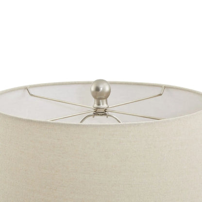 Neutral Cream Rotund Ceramic Table Lamp with Diamond Lattice Design & Natural Linen Tapered Lampshade – Decorative Lighting 58x38cm - Click Style