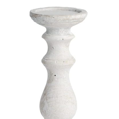 Neutral Cream Stone Candle Holder – Rustic Decorative Pillar Candle Stand 30x11cm - Click Style