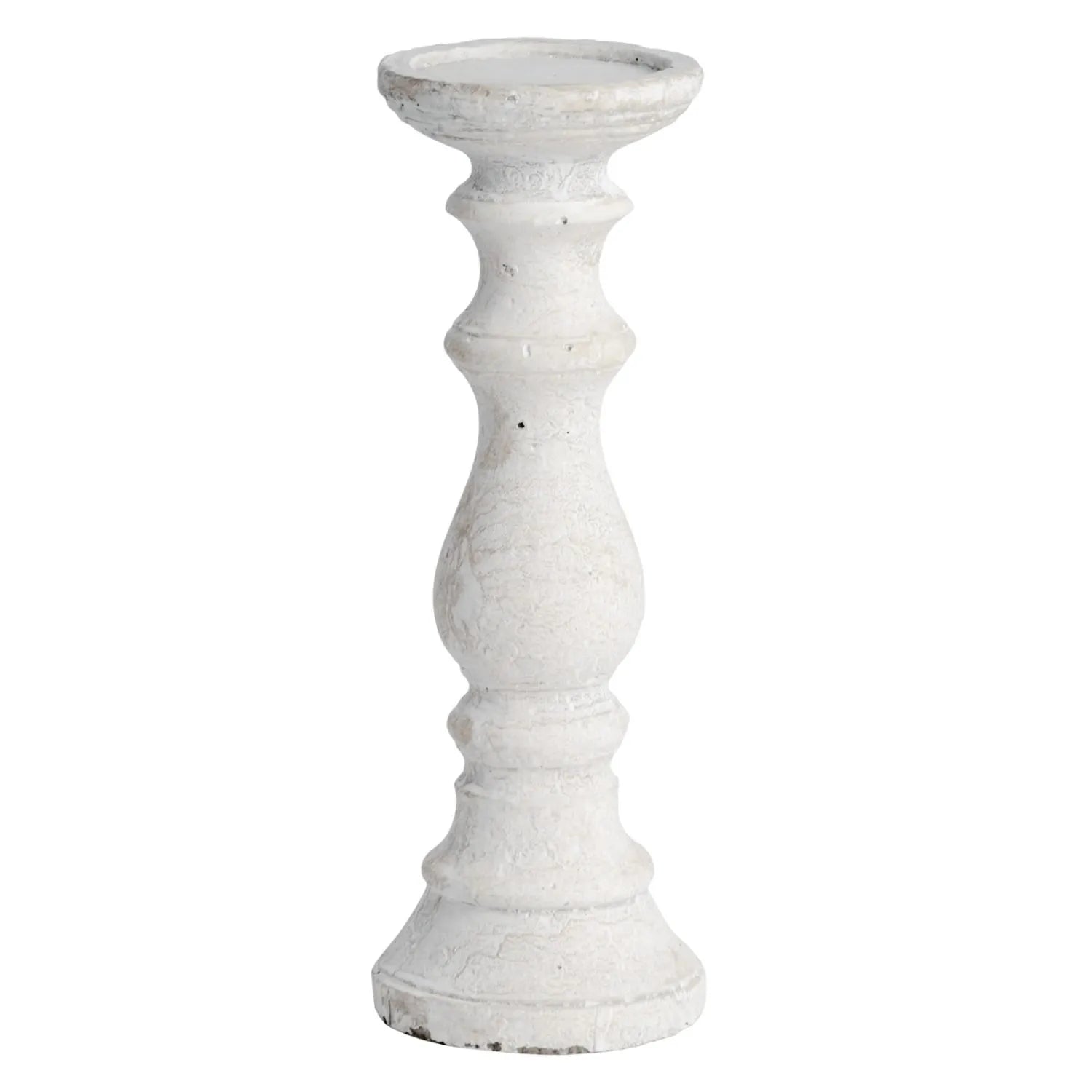 Neutral Cream Stone Candle Holder – Rustic Decorative Pillar Candle Stand 30x11cm - Click Style