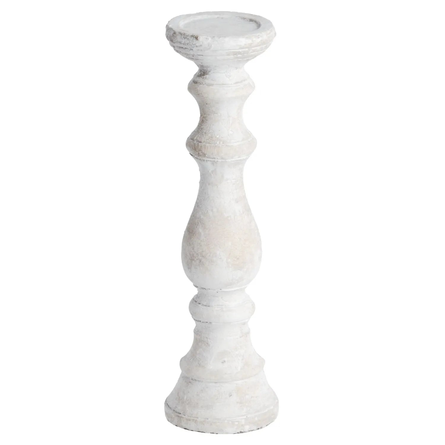 Neutral Cream Stone Candle Holder – Rustic Decorative Pillar Candle Stand 40x12cm - Click Style