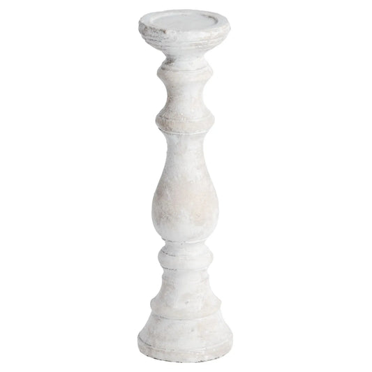 Neutral Cream Stone Candle Holder – Rustic Decorative Pillar Candle Stand 40x12cm - Click Style