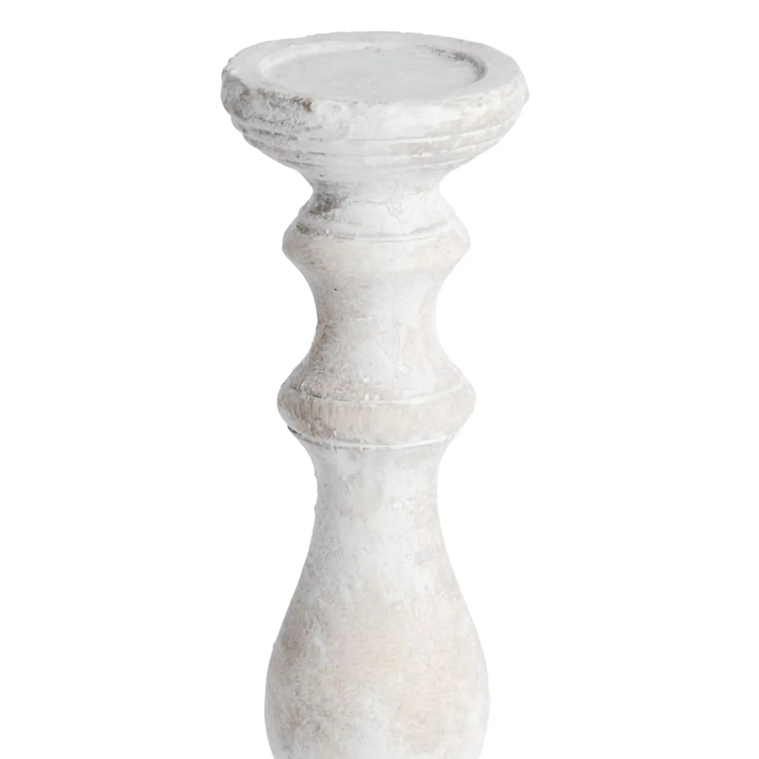 Neutral Cream Stone Candle Holder – Rustic Decorative Pillar Candle Stand 40x12cm - Click Style