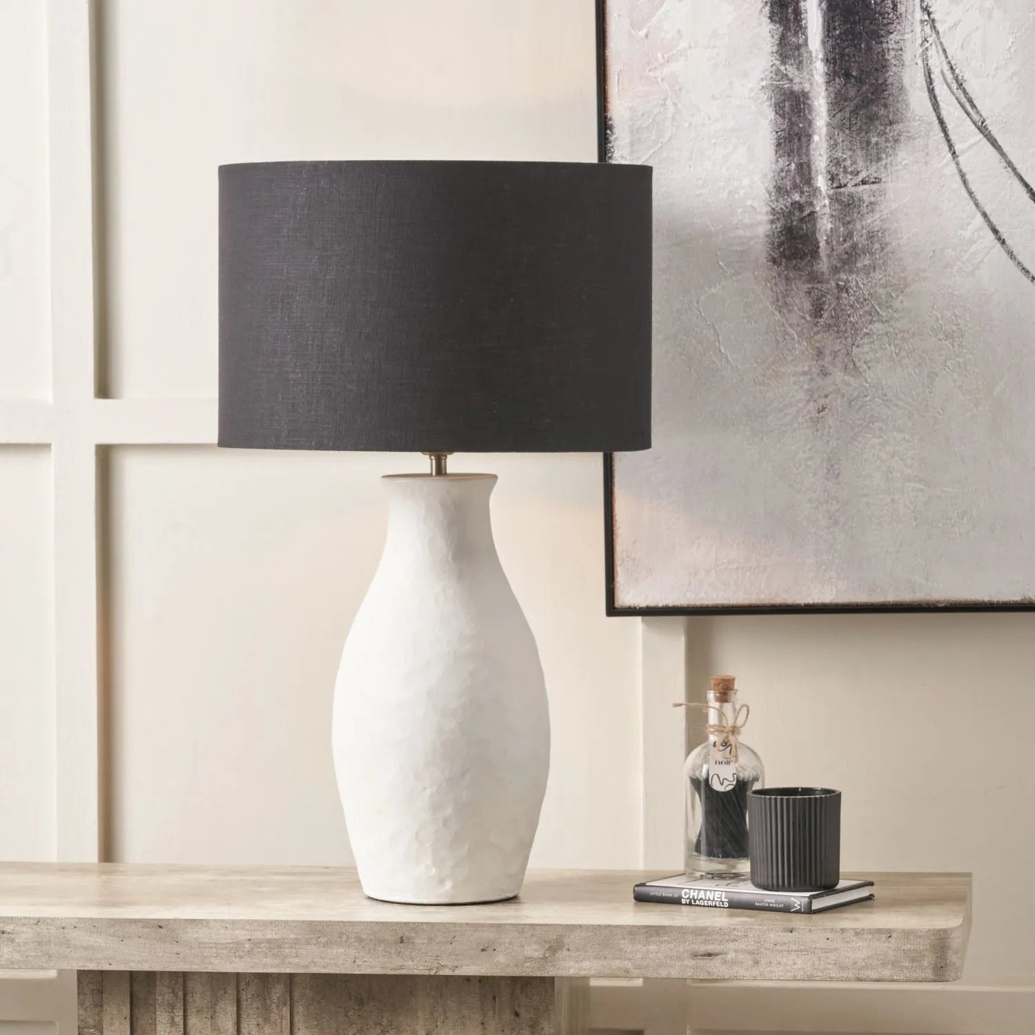 Neutral Matt White Textured Ceramic Table Lamp Base with Sculptural Bottle Shape – Handcrafted Modern Light Base 49x20x20cm | Click Style