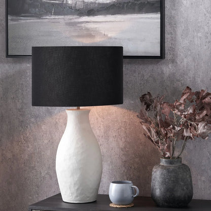 Neutral Matt White Textured Ceramic Table Lamp Base with Sculptural Bottle Shape – Handcrafted Modern Light Base 49x20x20cm | Click Style