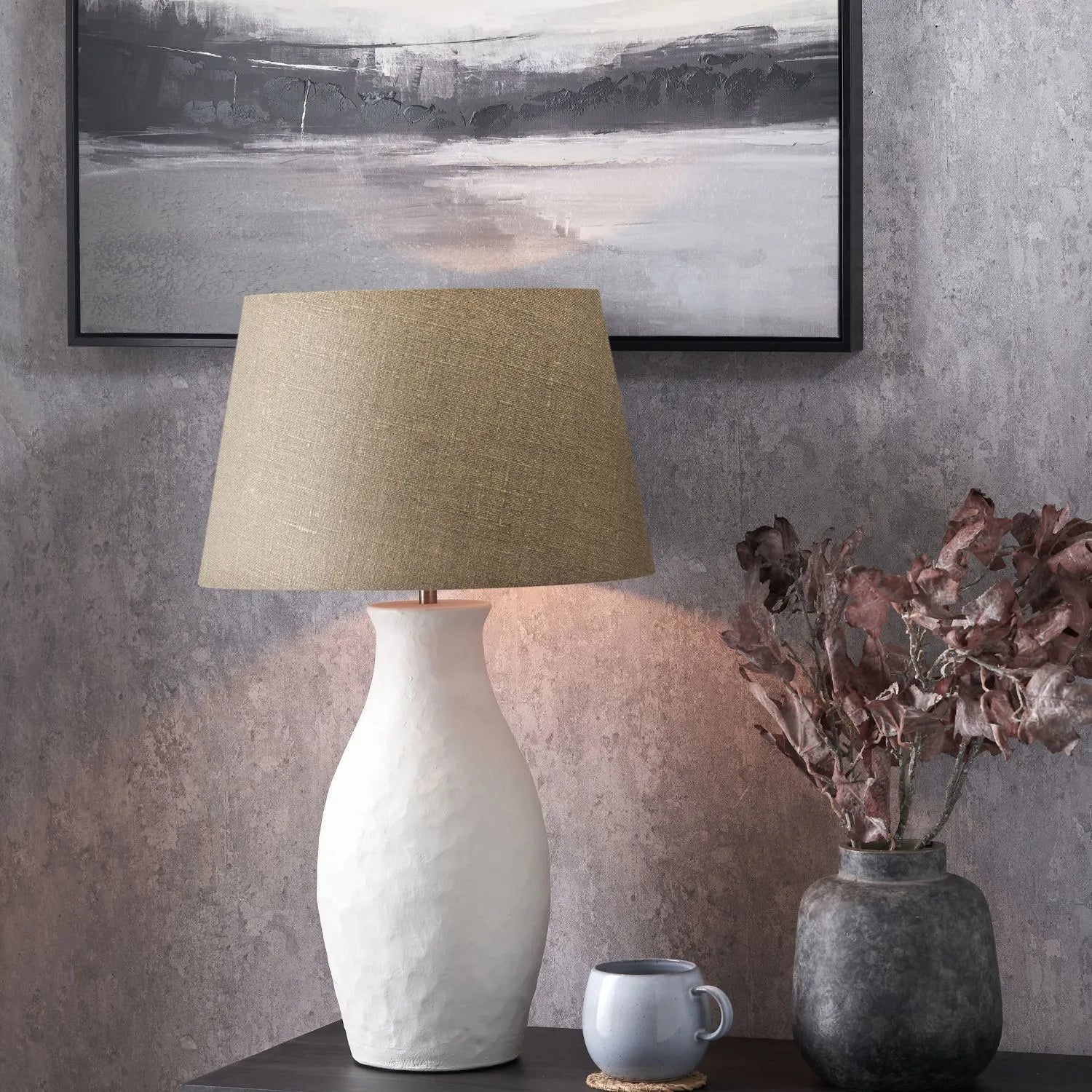 Neutral Matt White Textured Ceramic Table Lamp Base with Sculptural Bottle Shape – Handcrafted Modern Light Base 49x20x20cm | Click Style