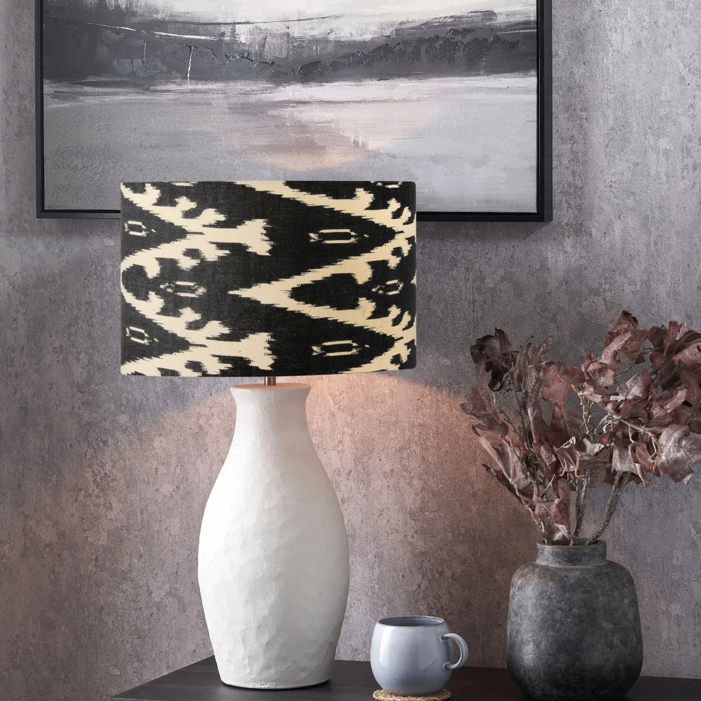 Neutral Matt White Textured Ceramic Table Lamp Base with Sculptural Bottle Shape – Handcrafted Modern Light Base 49x20x20cm | Click Style