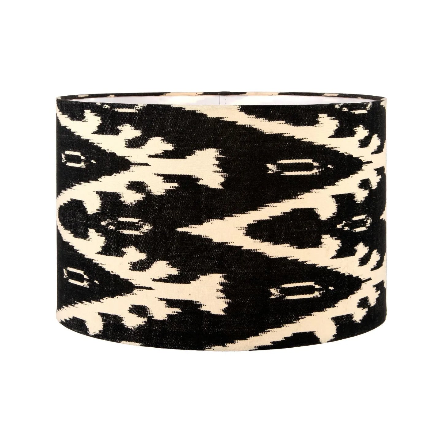 Neutral Matt White Textured Ceramic Table Lamp with 40cm Black & White Tribal Ikat Cotton Drum Shade – Handcrafted Modern Bottle-Shaped Light 72x40x40cm | Click Style