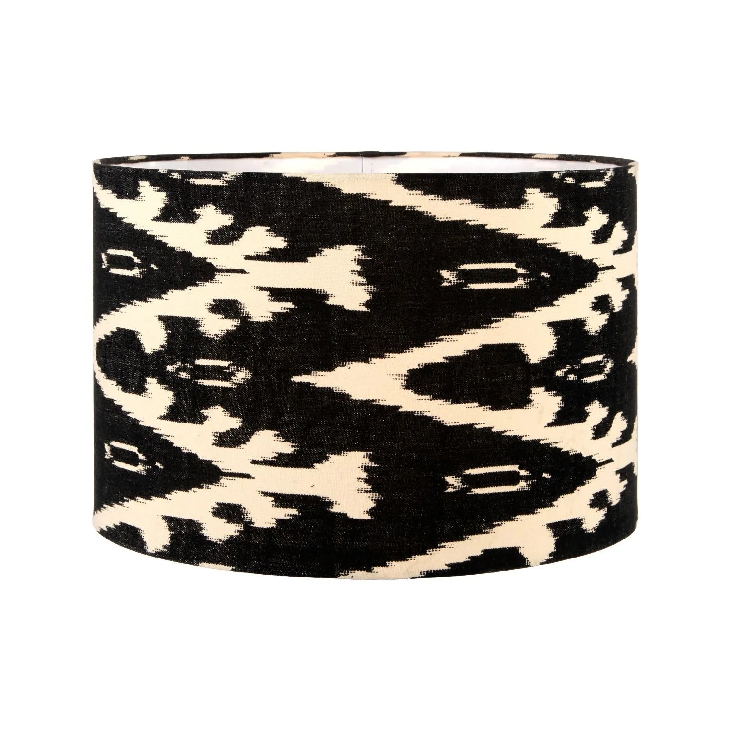 Neutral Matt White Textured Ceramic Table Lamp with 40cm Black & White Tribal Ikat Cotton Drum Shade – Handcrafted Modern Bottle-Shaped Light 72x40x40cm | Click Style