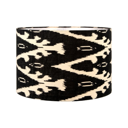 Neutral Matt White Textured Ceramic Table Lamp with 40cm Black & White Tribal Ikat Cotton Drum Shade – Handcrafted Modern Bottle-Shaped Light 72x40x40cm | Click Style