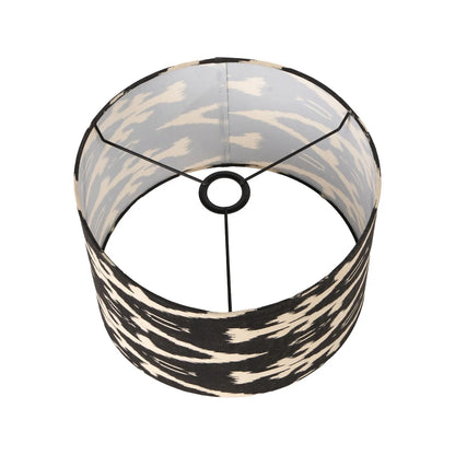 Neutral Matt White Textured Ceramic Table Lamp with 40cm Black & White Tribal Ikat Cotton Drum Shade – Handcrafted Modern Bottle-Shaped Light 72x40x40cm | Click Style