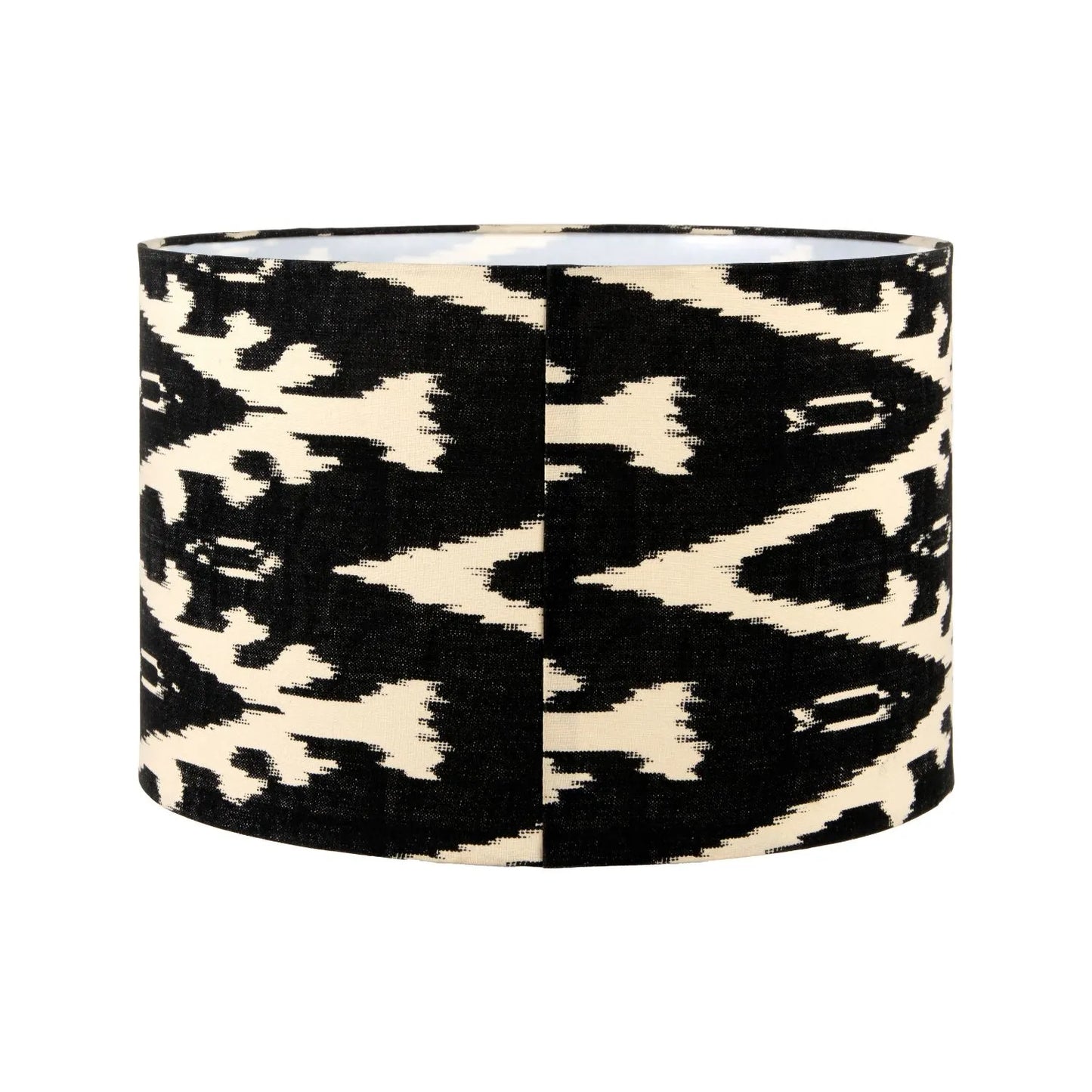 Neutral Matt White Textured Ceramic Table Lamp with 40cm Black & White Tribal Ikat Cotton Drum Shade – Handcrafted Modern Bottle-Shaped Light 72x40x40cm | Click Style