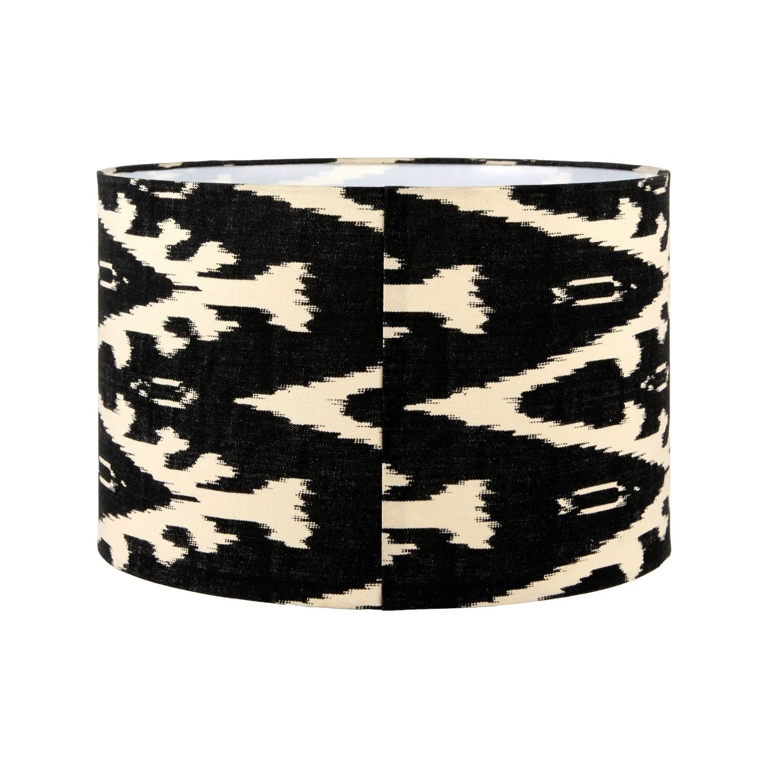 Neutral Matt White Textured Ceramic Table Lamp with 40cm Black & White Tribal Ikat Cotton Drum Shade – Handcrafted Modern Bottle-Shaped Light 72x40x40cm | Click Style