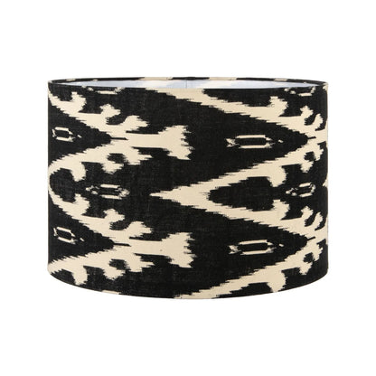 Neutral Matt White Textured Ceramic Table Lamp with 40cm Black & White Tribal Ikat Cotton Drum Shade – Handcrafted Modern Bottle-Shaped Light 72x40x40cm | Click Style