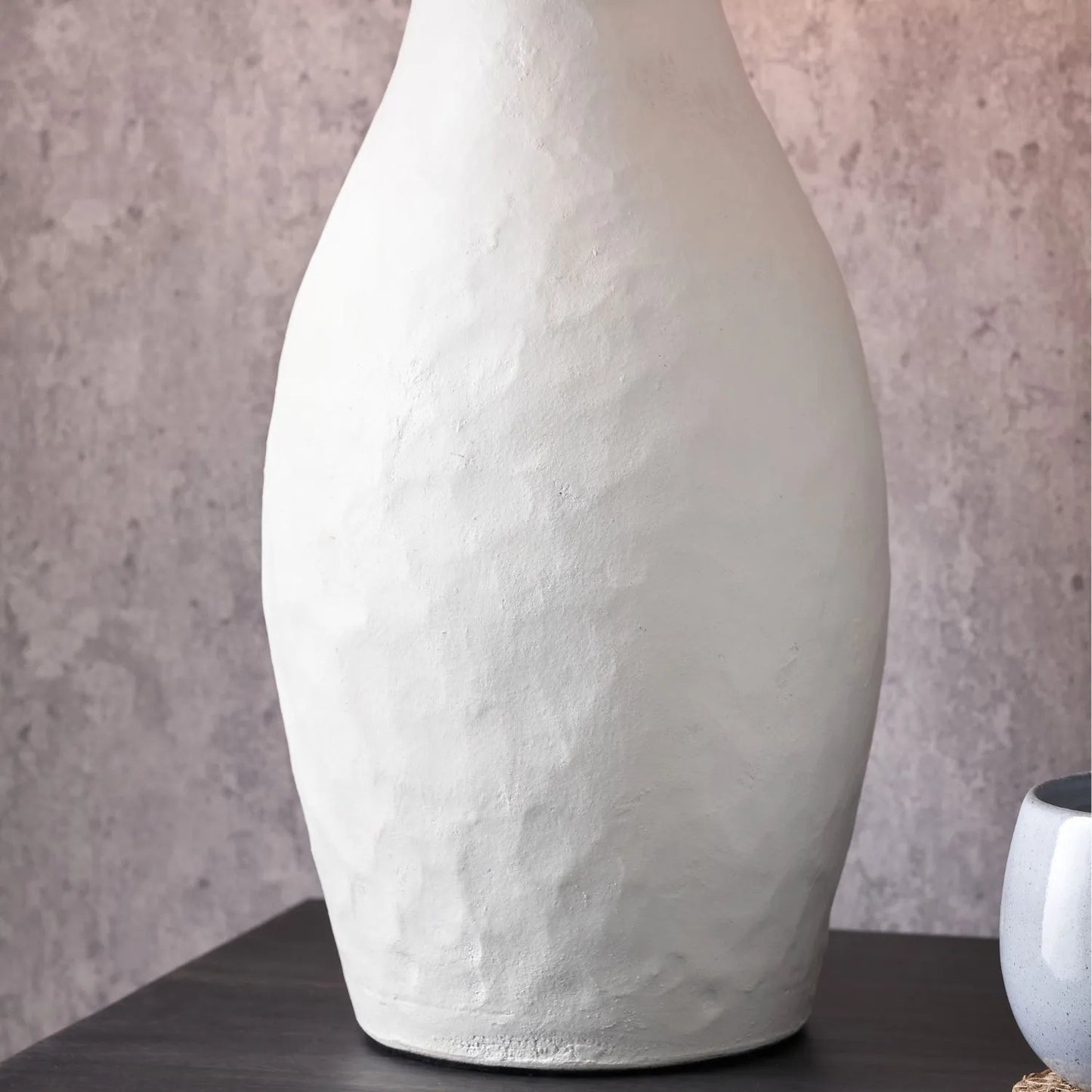 Neutral Matt White Textured Ceramic Table Lamp with 40cm Grey Self-Lined Linen Tapered Shade – Handcrafted Modern Bottle-Shaped Light 69x40x40cm | Click Style