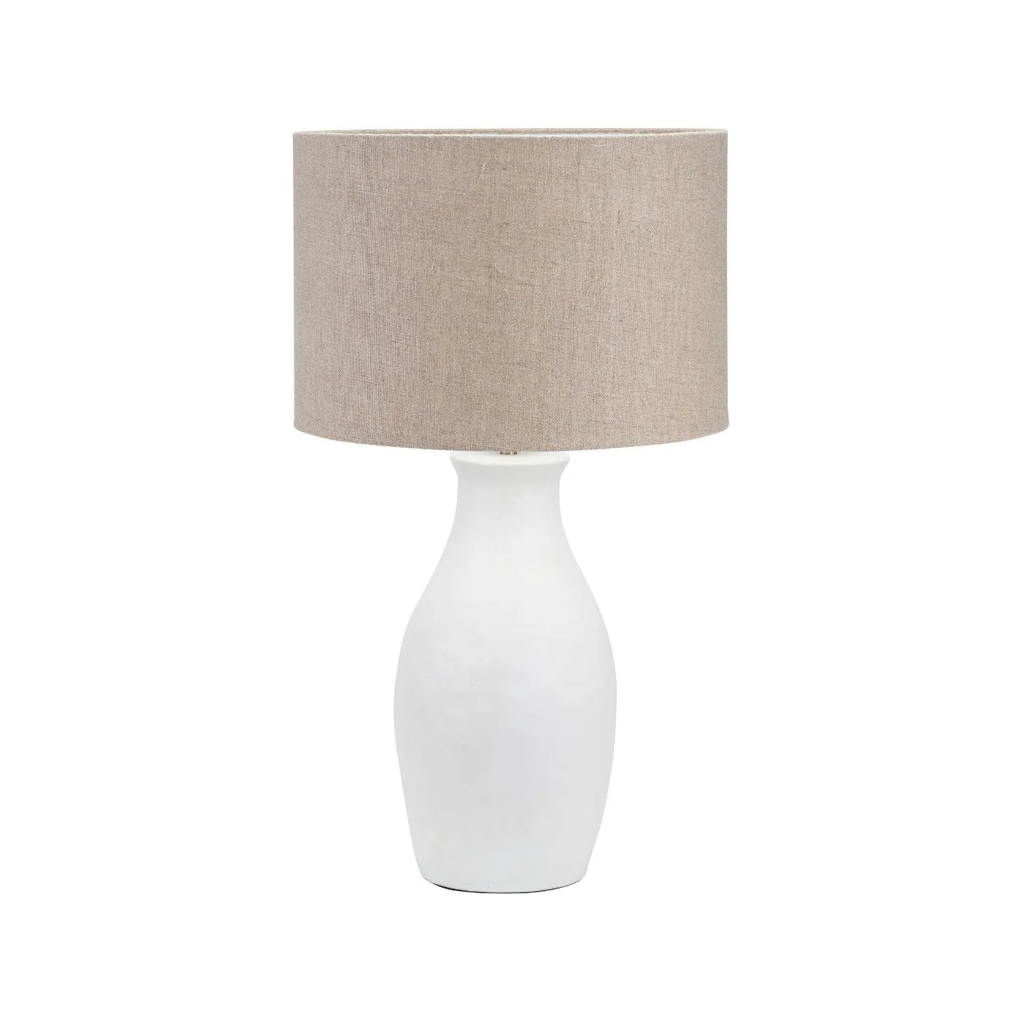Neutral Matt White Textured Ceramic Table Lamp with 40cm Natural Linen Drum Shade – Handcrafted Modern Bottle-Shaped Light 72x40x40cm | Click Style