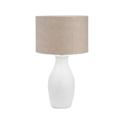 Neutral Matt White Textured Ceramic Table Lamp with 40cm Natural Linen Drum Shade – Handcrafted Modern Bottle-Shaped Light 72x40x40cm | Click Style