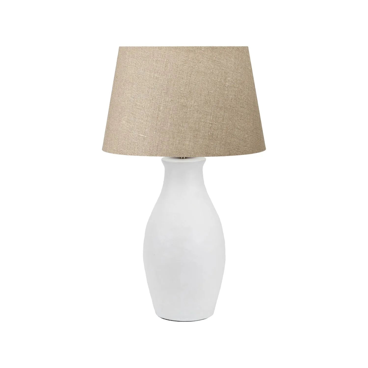 Neutral Matt White Textured Ceramic Table Lamp with 40cm Natural Linen Tapered Shade – Handcrafted Modern Bottle-Shaped Light 69x40x40cm | Click Style