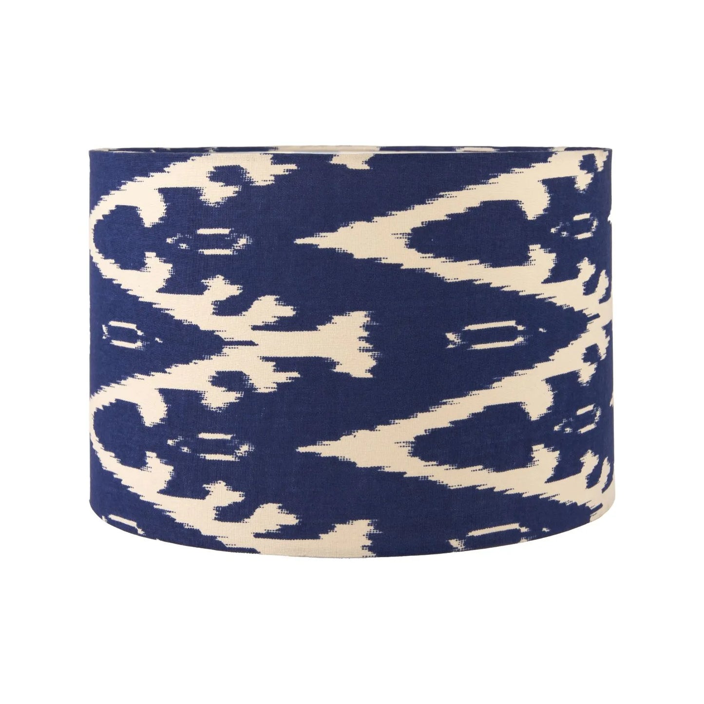 Neutral Matt White Textured Ceramic Table Lamp with 40cm Navy Blue & White Tribal Ikat Cotton Drum Shade – Handcrafted Modern Bottle-Shaped Light 72x40x40cm | Click Style