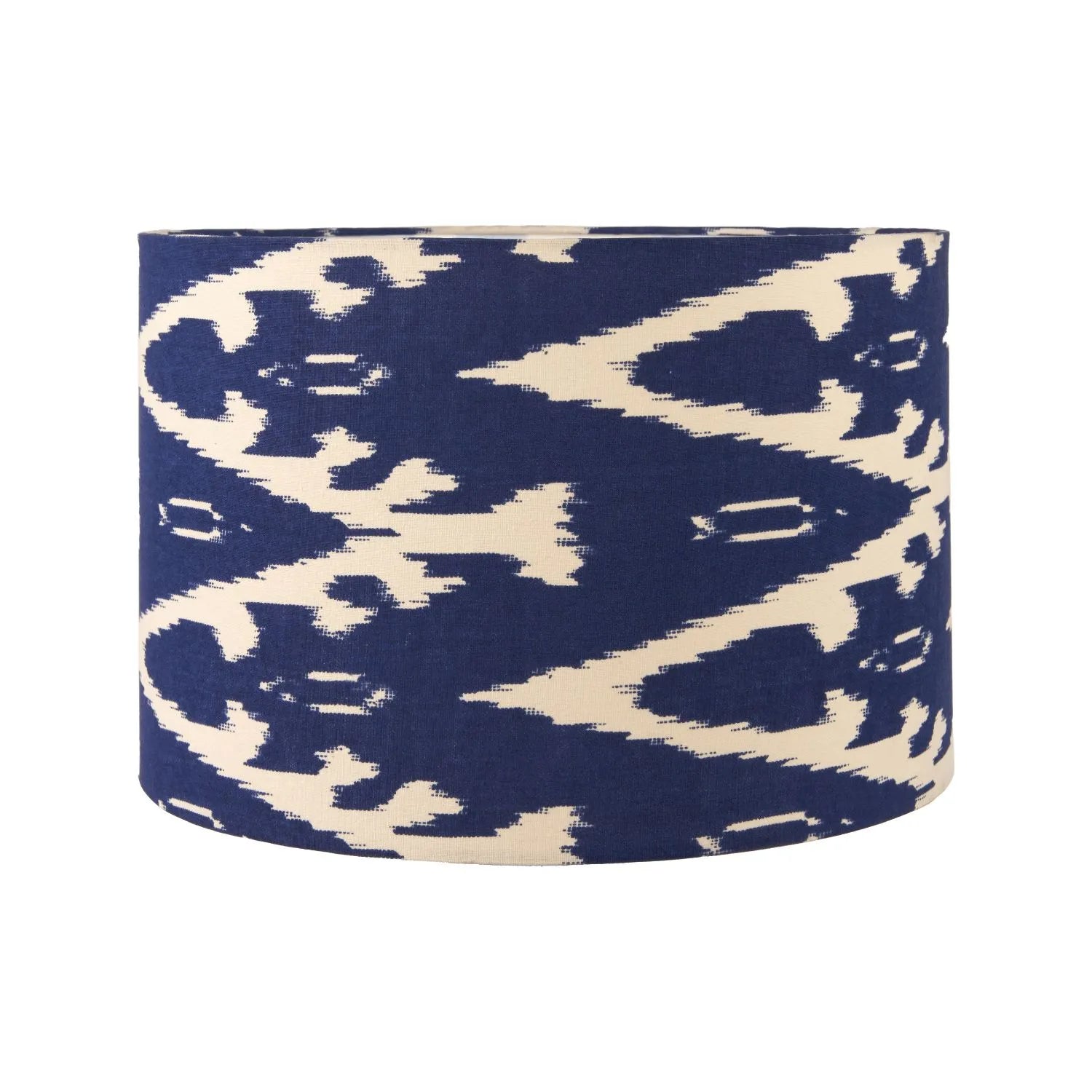 Neutral Matt White Textured Ceramic Table Lamp with 40cm Navy Blue & White Tribal Ikat Cotton Drum Shade – Handcrafted Modern Bottle-Shaped Light 72x40x40cm | Click Style