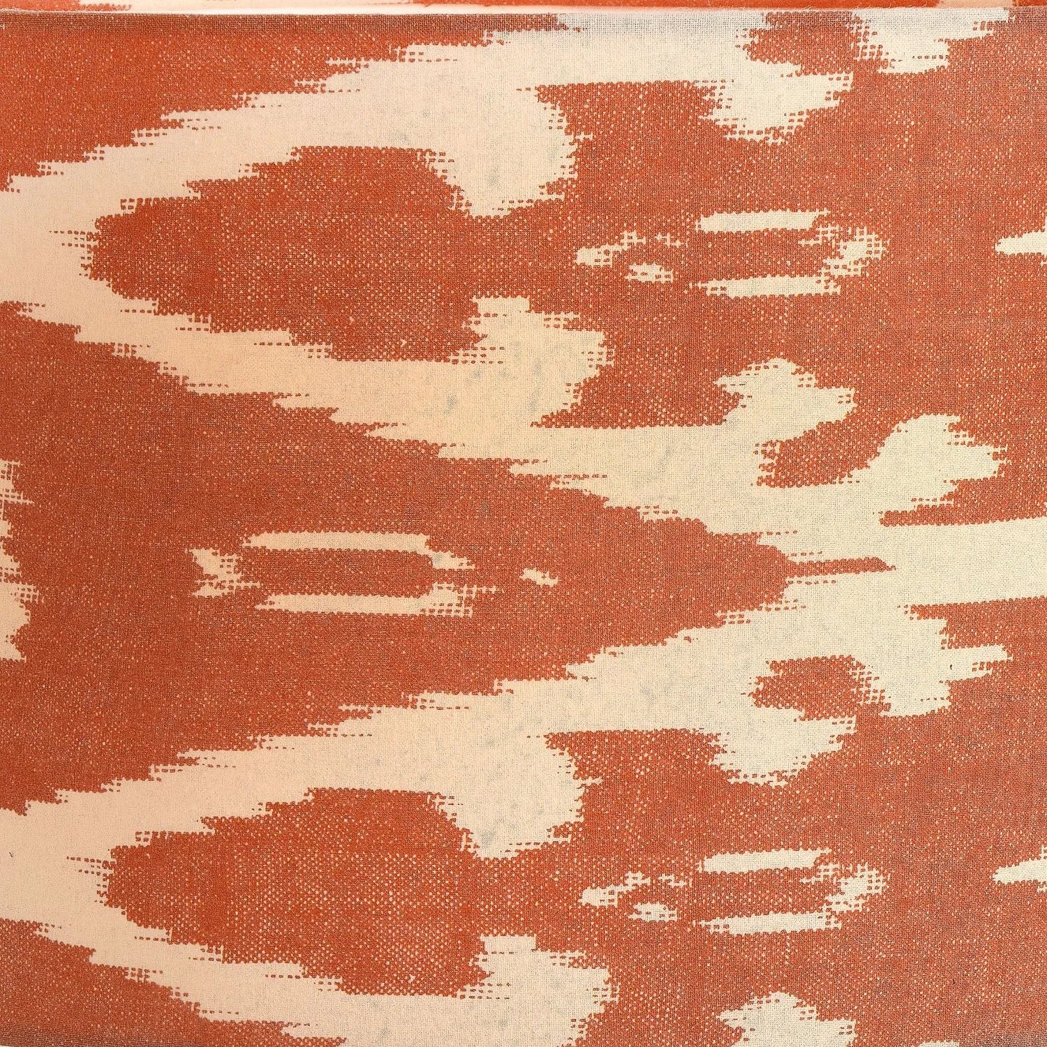 Neutral Matt White Textured Ceramic Table Lamp with 40cm Orange Cinnamon & White Tribal Ikat Cotton Drum Shade – Handcrafted Modern Bottle-Shaped Light 72x40x40cm | Click Style